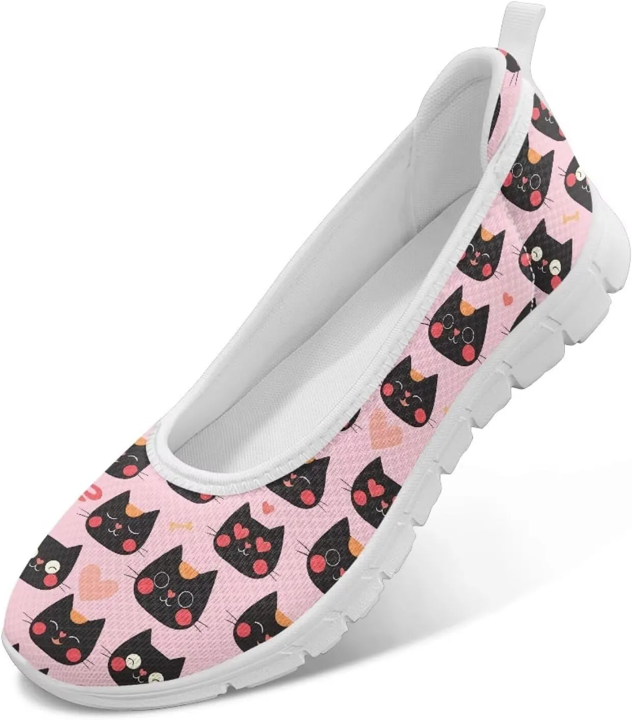 Women's Slip on Loafer Shoes Mesh Casual Ballet Flat Walking Sneakers Knit Round Toe Casual Shoes White Sole