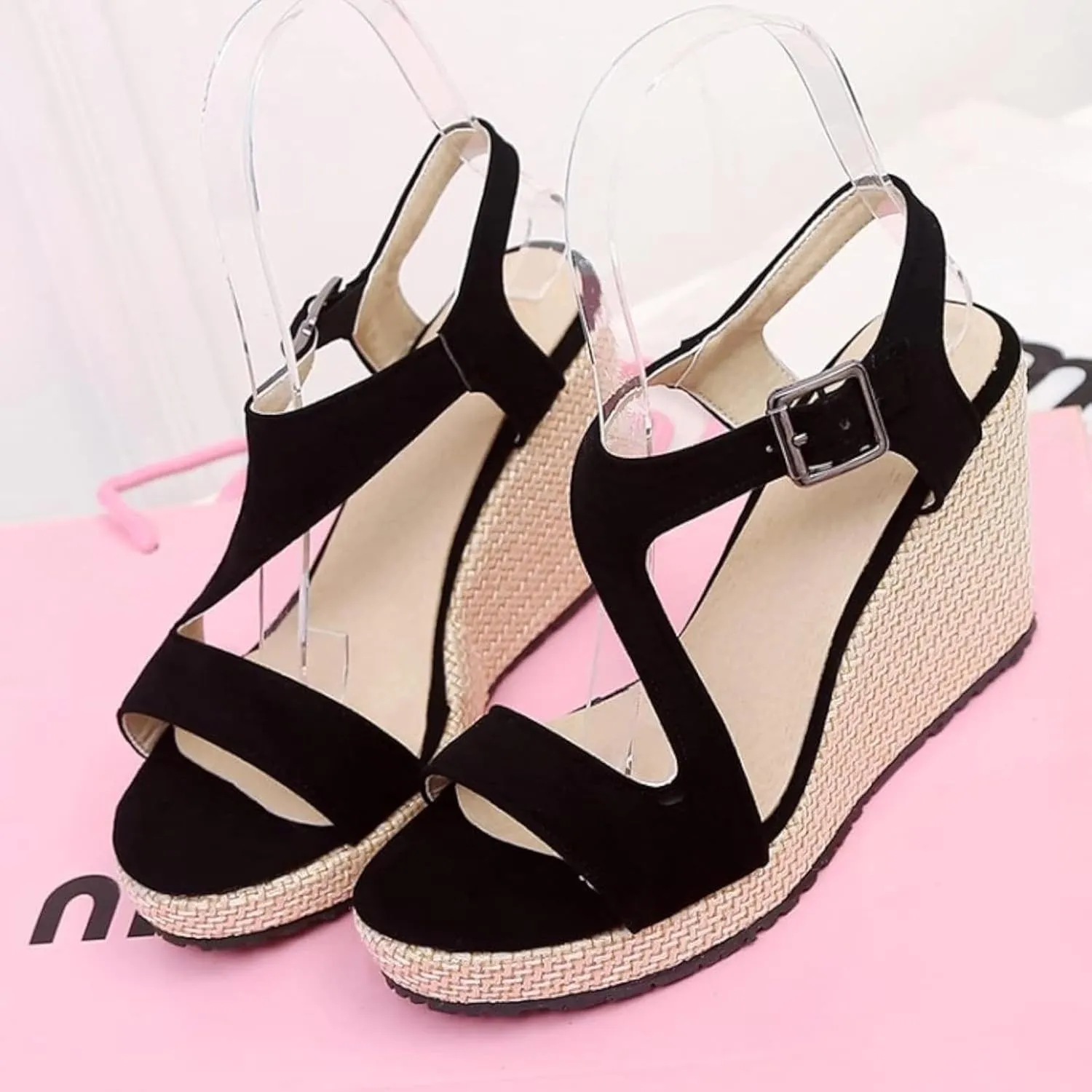 Women's Wedge Sandals with Ankle Straps, Summer Formal Shoes, Open Toed Platform Sandals, Outdoor Canvas Shoes