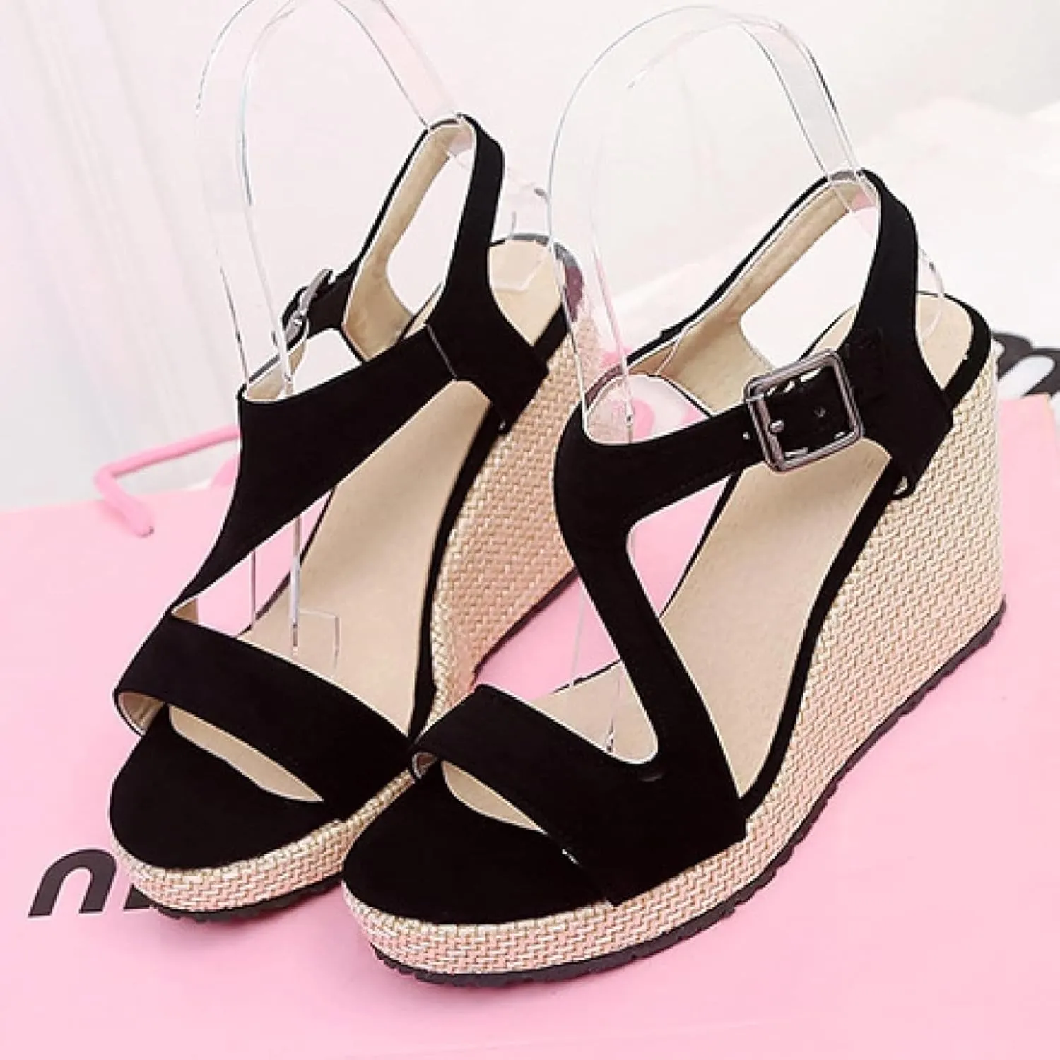 Women's Wedge Sandals with Ankle Straps, Summer Formal Shoes, Open Toed Platform Sandals, Outdoor Canvas Shoes