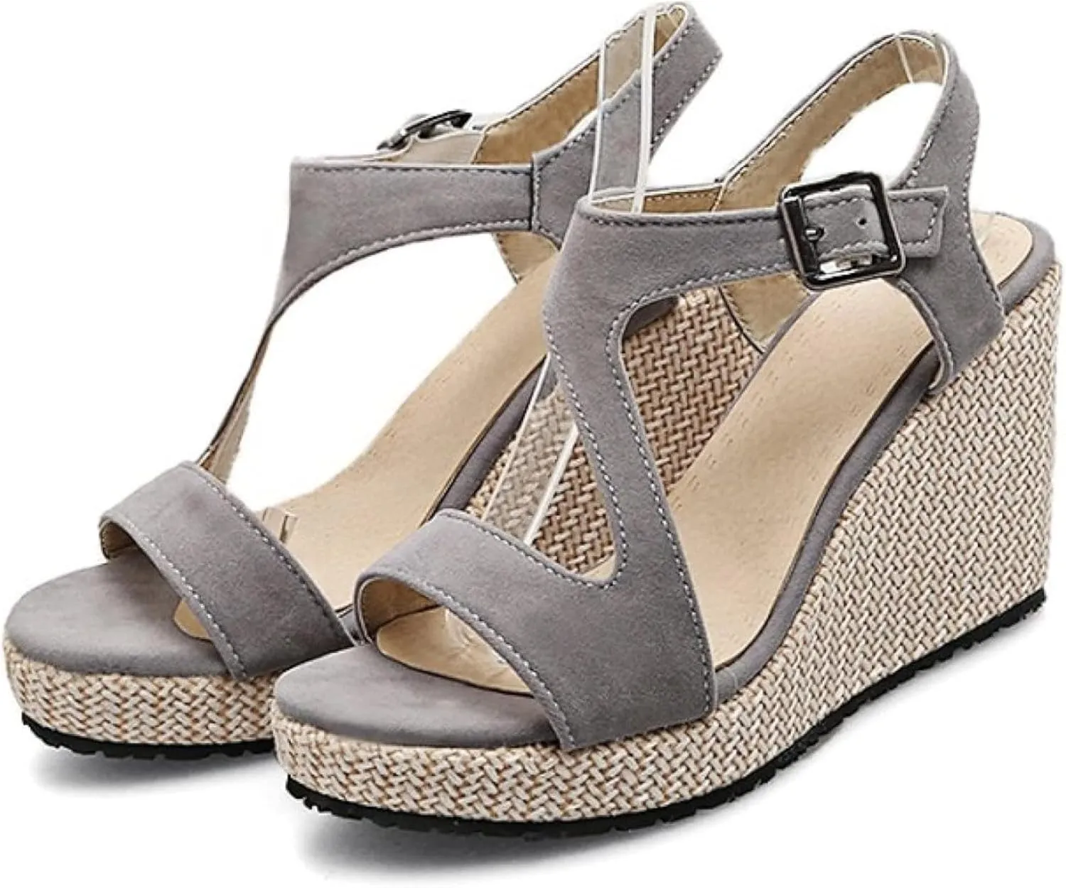 Women's Wedge Sandals with Ankle Straps, Summer Formal Shoes, Open Toed Platform Sandals, Outdoor Canvas Shoes